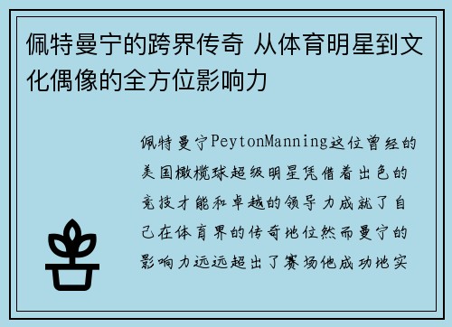 佩特曼宁的跨界传奇 从体育明星到文化偶像的全方位影响力